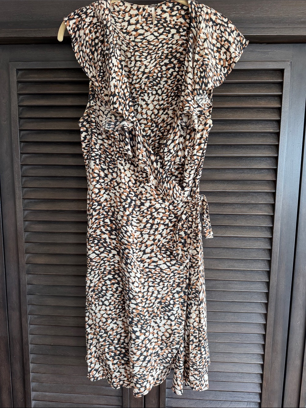 Free People Black, Cream & Tan Printed Wrap Midi Dress